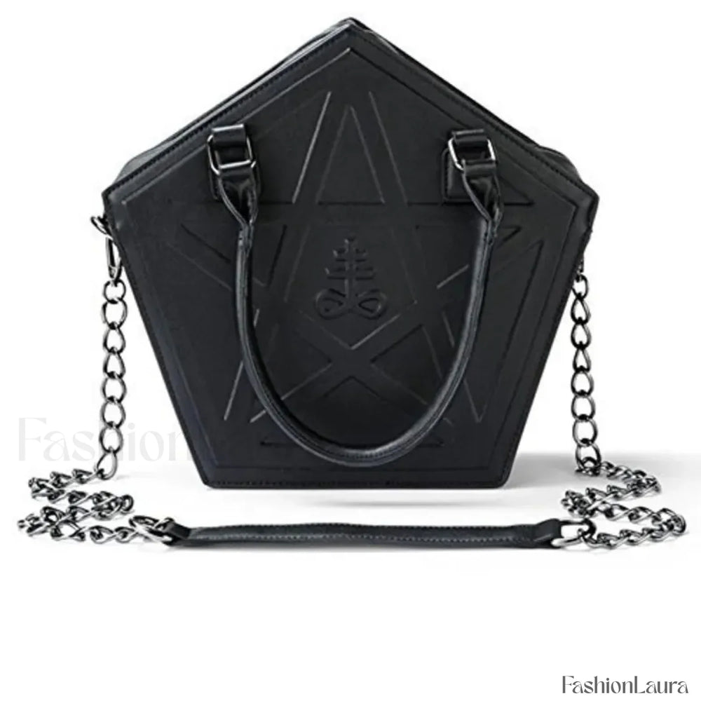 Pentagram Darkness Gothic Soft Leather High Quality Chain Bag Black / (30cm