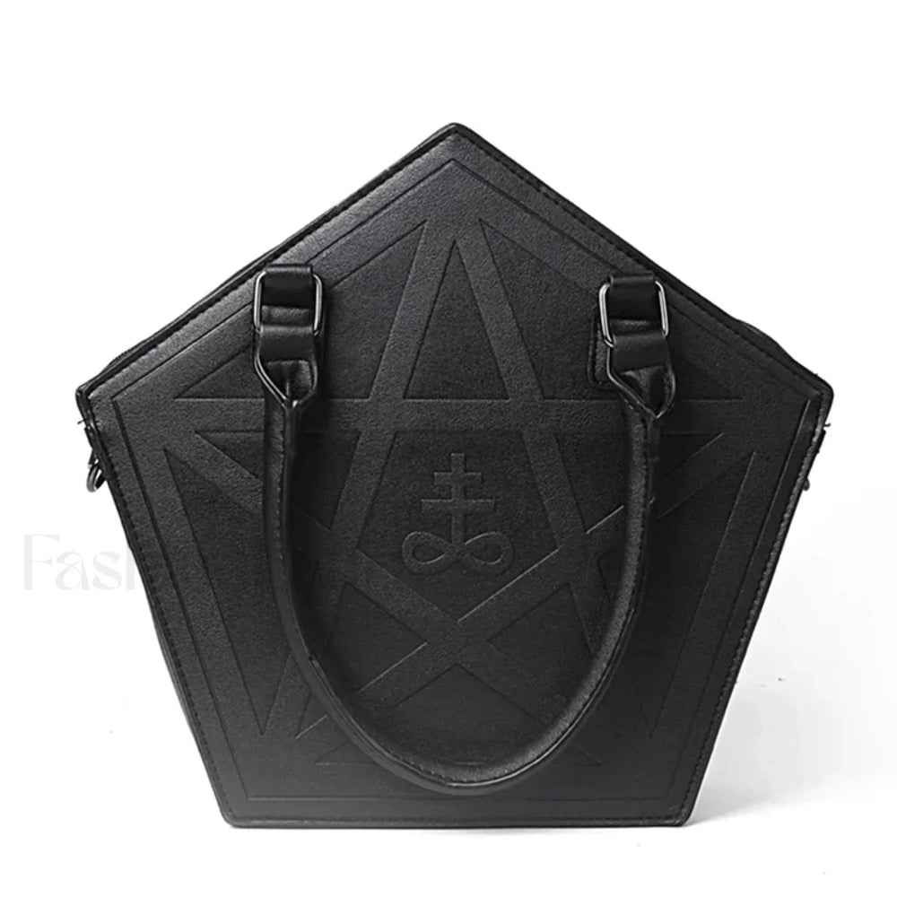 Pentagram Darkness Gothic Soft Leather High Quality Chain Bag Black / (30cm