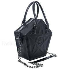 Pentagram Darkness Gothic Soft Leather High Quality Chain Bag Black / (30cm
