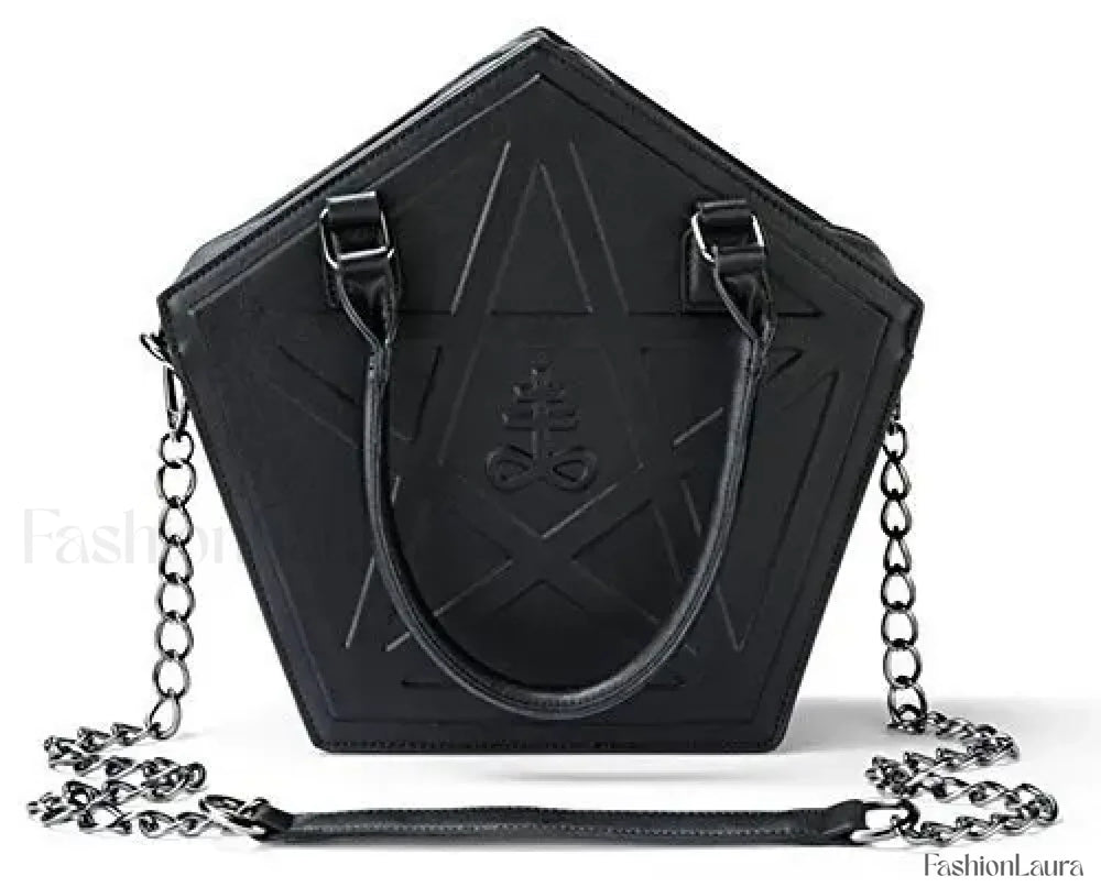 Pentagram Darkness Gothic Soft Leather High Quality Chain Bag Black / (30cm
