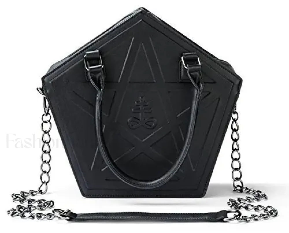Pentagram Darkness Gothic Soft Leather High Quality Chain Bag Black / (30cm