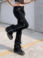Punk Rivet Zipper Cargo Pants: Y2K Techwear Leggings