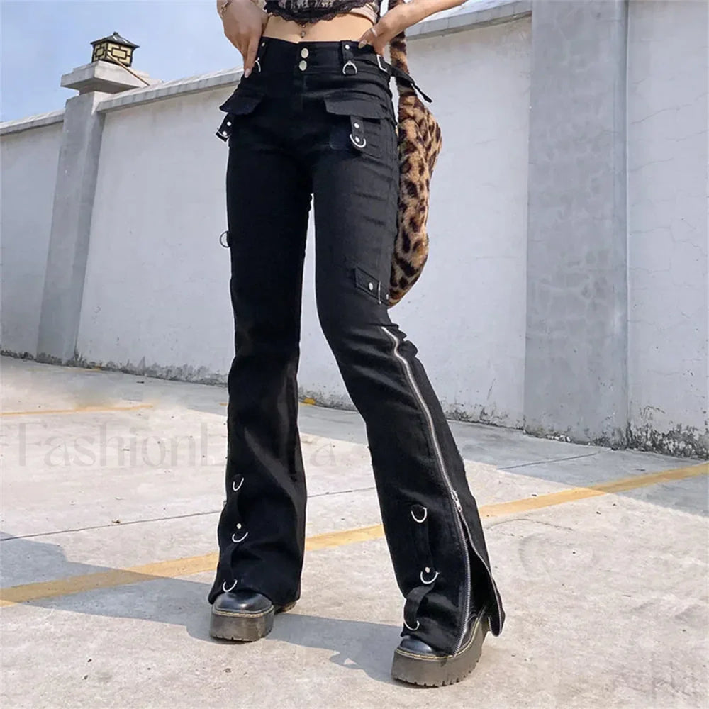 Punk Rivet Zipper Cargo Pants: Y2K Techwear Leggings pants1 / S