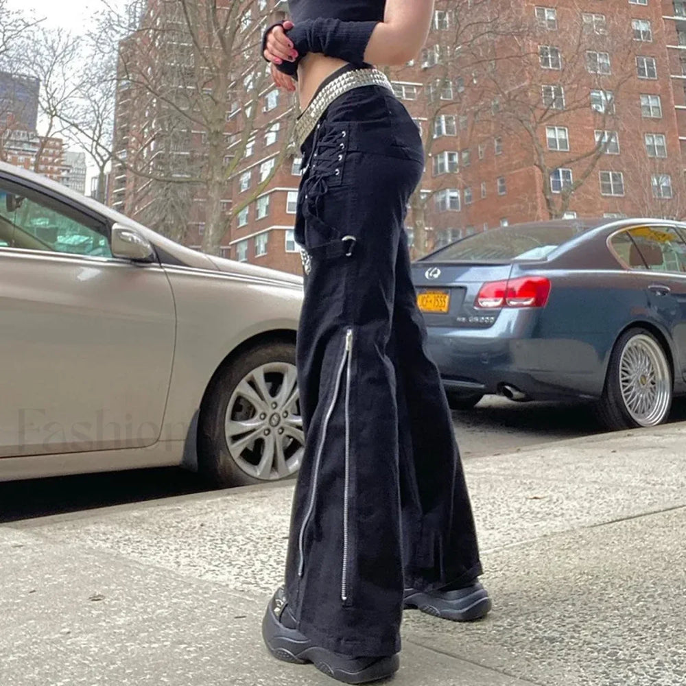Punk Rivet Zipper Cargo Pants: Y2K Techwear Leggings pants2 / S