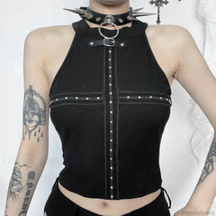 Punk Streetwear Backless Off Shoulder Crop Top Black / S
