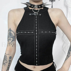 Punk Streetwear Off Shoulder Crop Top Black / S
