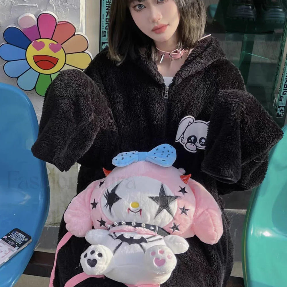Sanrio Kuromi Dark Y2K Street Gothic Spicy Girl Plush Punk Funny Bag