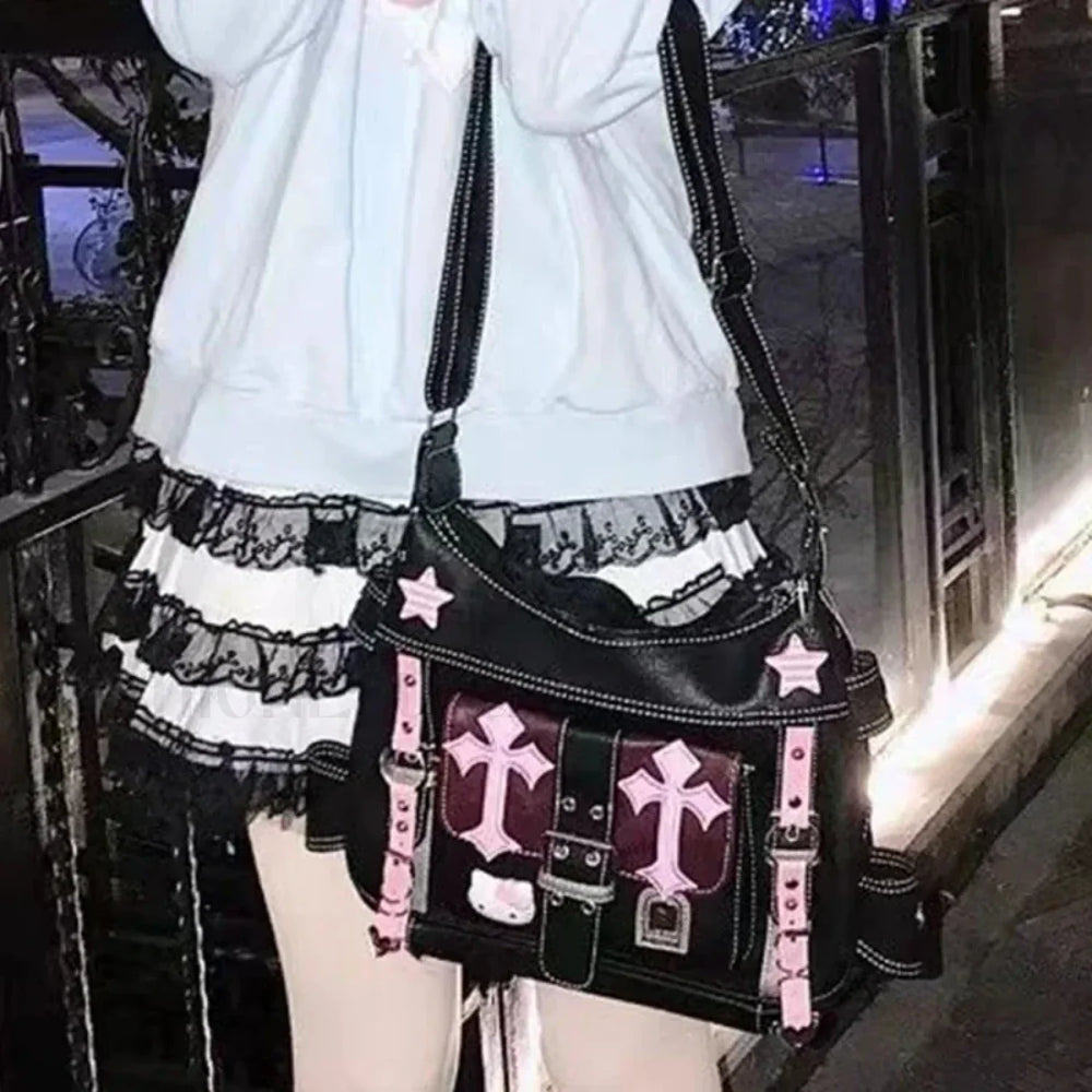 Sanrio Trend Cross Pink Chains Punk Gothic Vintage Bag hello kitty