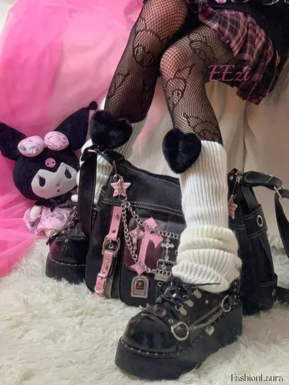 Sanrio Trend Cross Pink Chains Punk Gothic Vintage Bag hello kitty