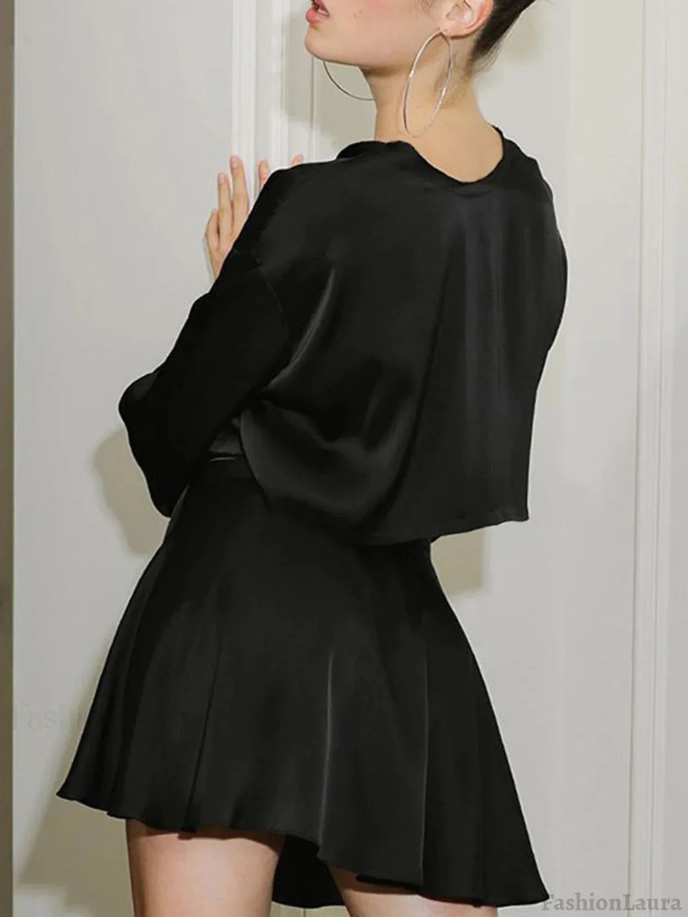 Satin Raw Hem Tied Two Piece Skirt Set Skirt Sets