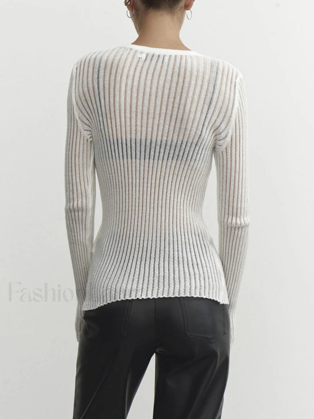 See Through Ribbed Mesh Top Knit Tops