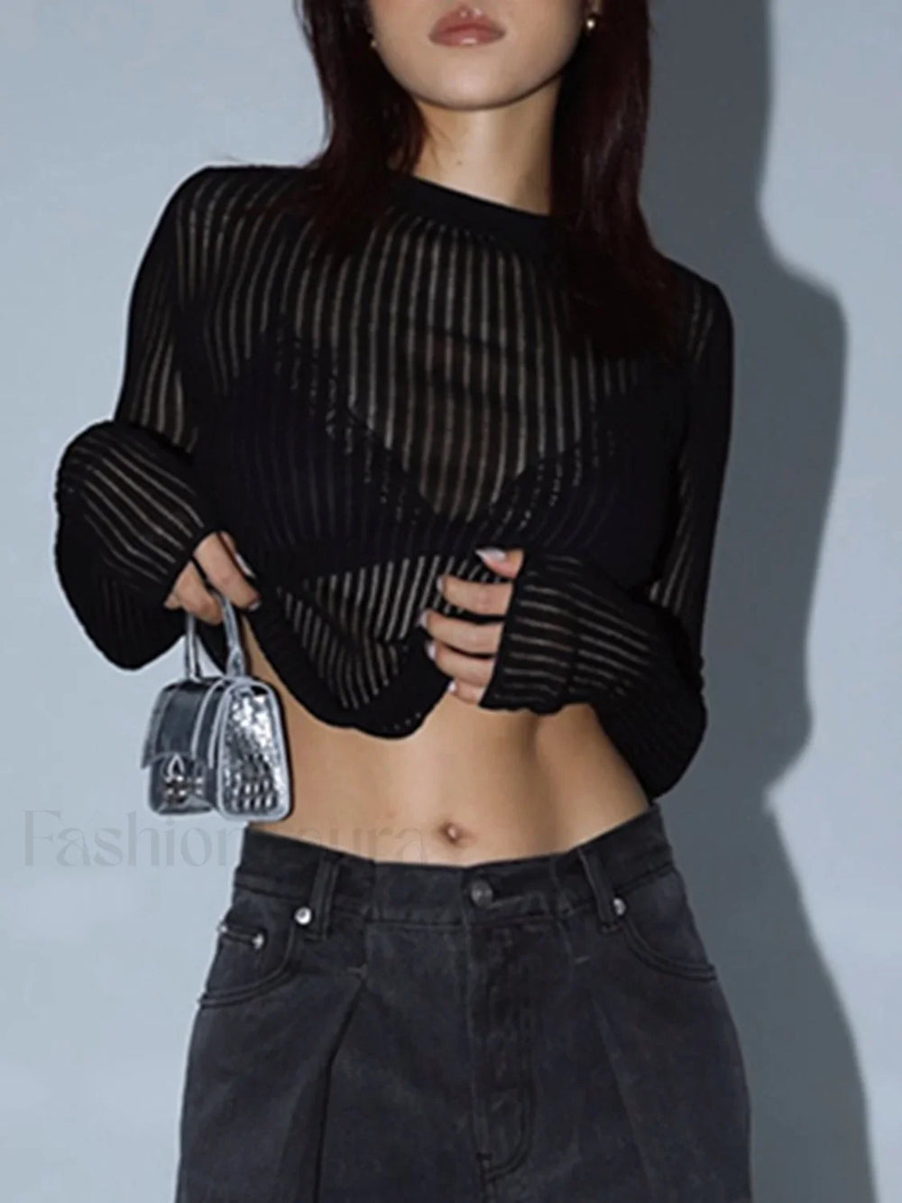 See Through Ribbed Mesh Top White / XS Knit Tops