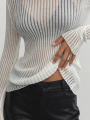 See Through Ribbed Mesh Top Knit Tops