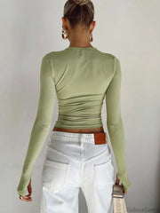 Semi Sheer Long Sleeve Crop Top T Shirts