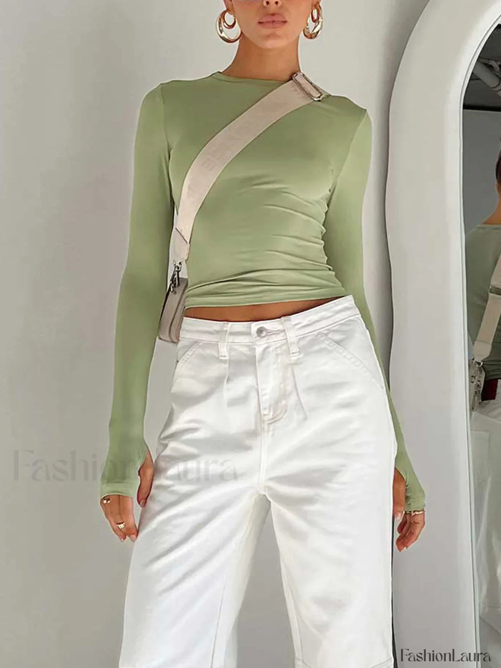 Semi Sheer Long Sleeve Crop Top T Shirts