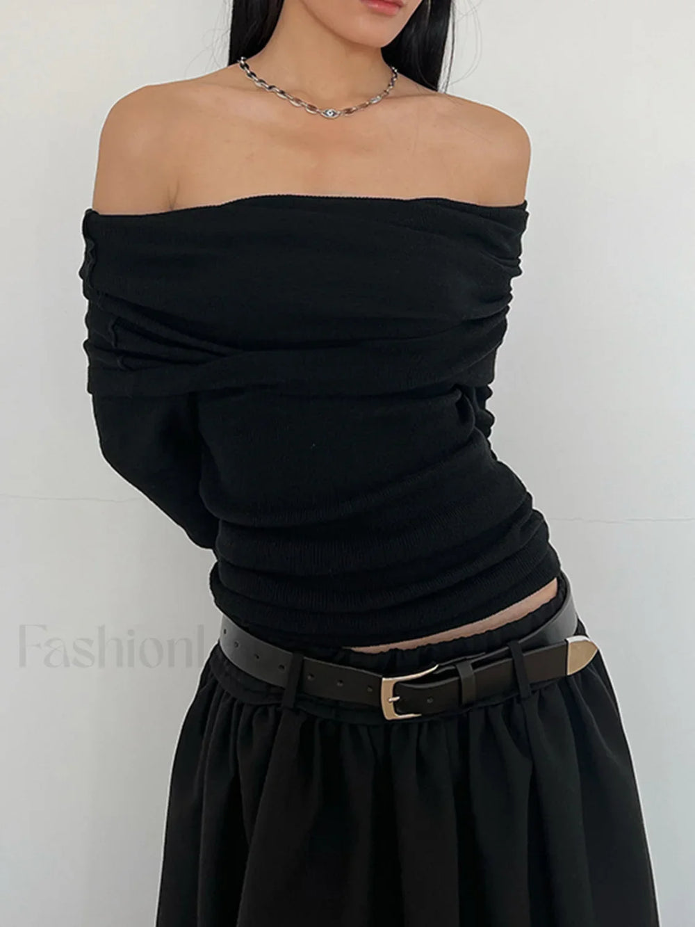 Semi Sheer Overfold Off Shoulder Shirt T Shirts