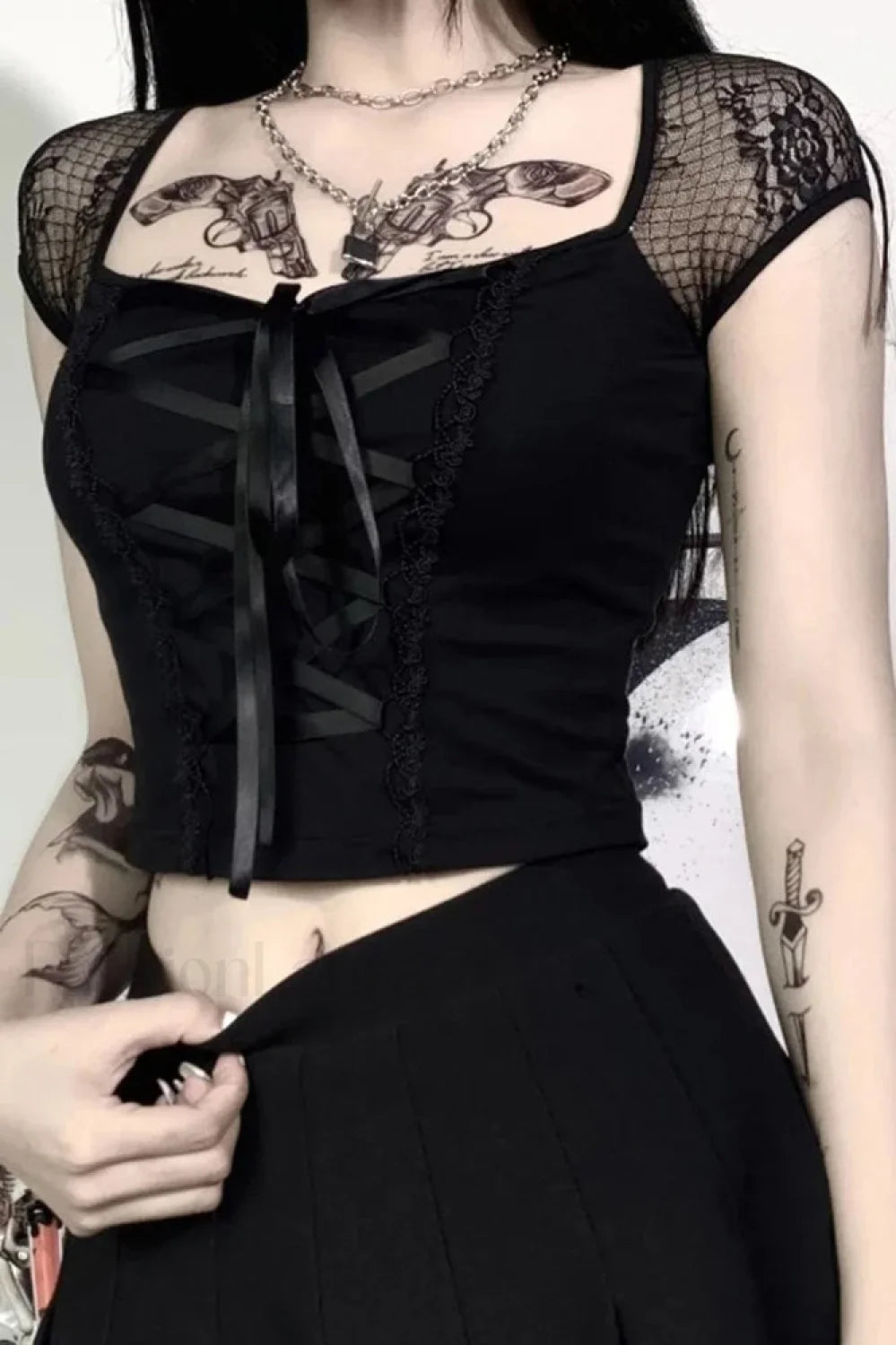 Sexy Gothic Lace T-Shirt Black / S