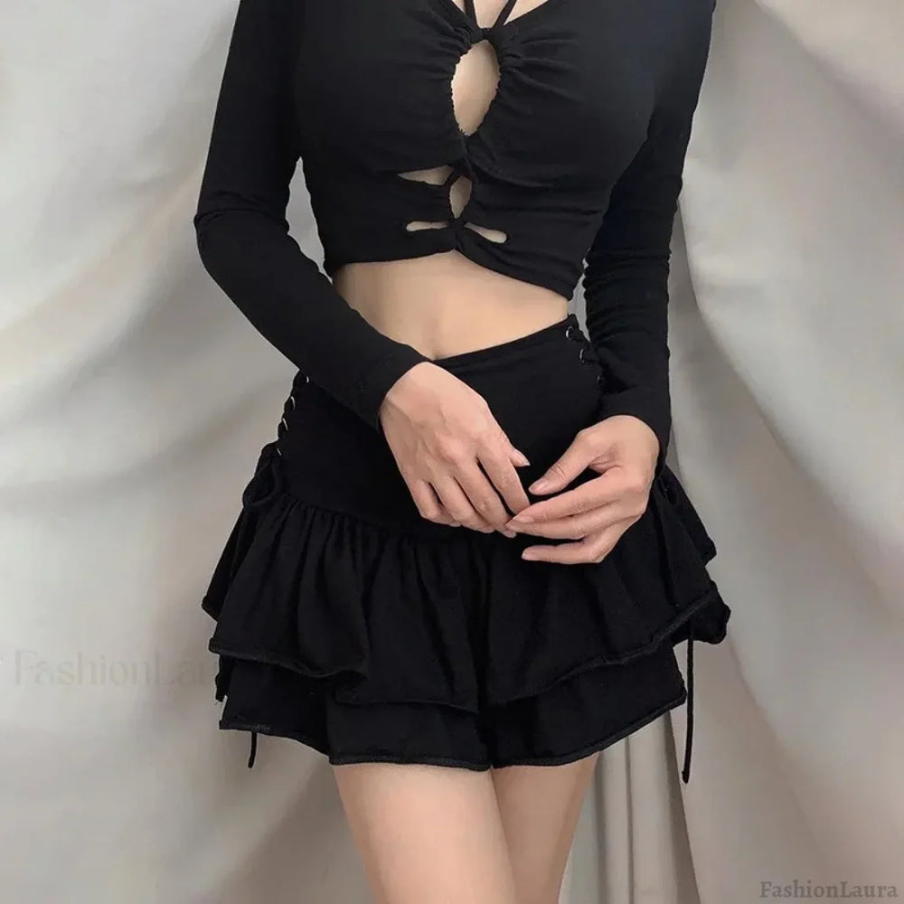 Sexy Japanese Harajuku Girls Sweet Lace Plaid High Waist Pleated Gothic Cute Skirt