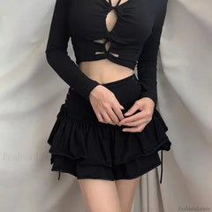 Sexy Japanese Harajuku Girls Sweet Lace Plaid High Waist Pleated Gothic Cute Skirt