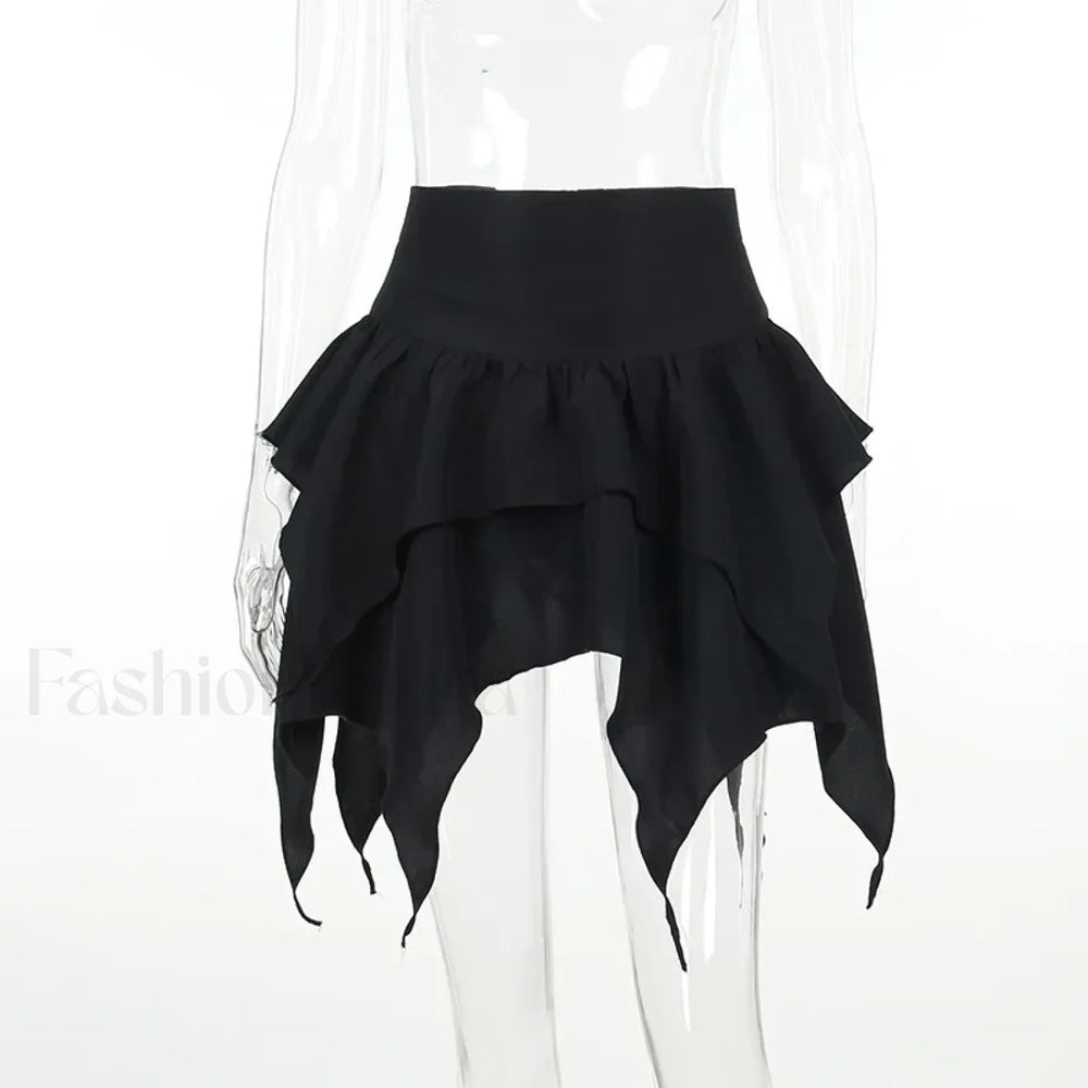 Sexy Solid Color Ruched Ruffles Mini Skirt BLACK / S