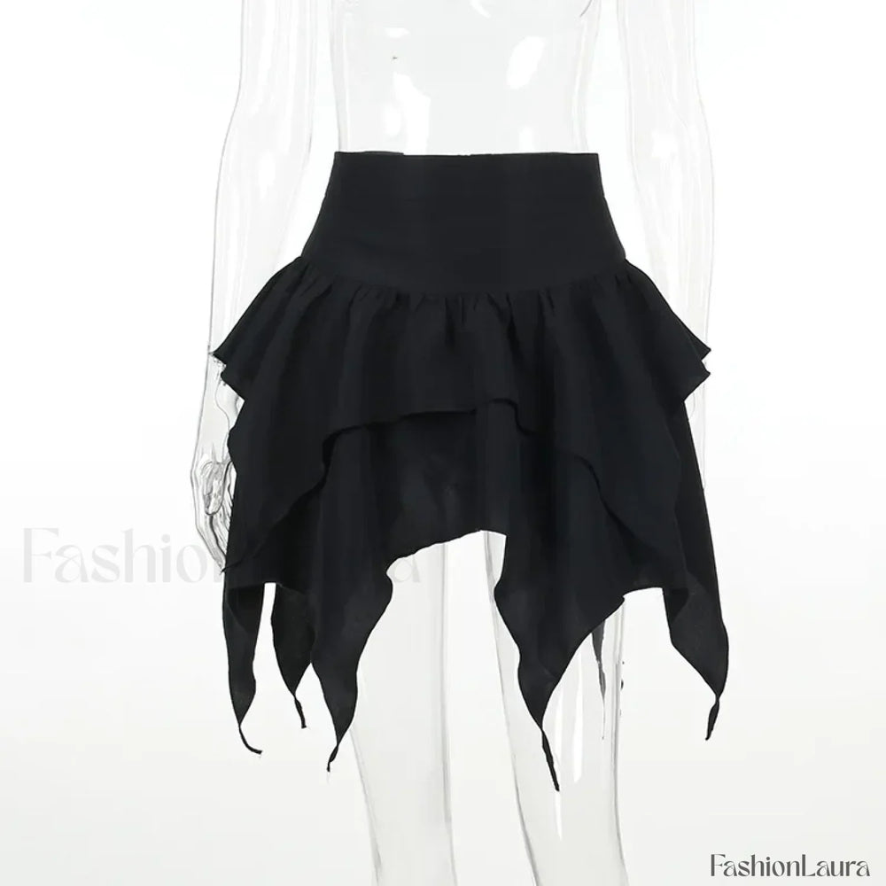 Sexy Solid Color Ruched Ruffles Mini Skirt BLACK / S