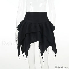 Sexy Solid Color Ruched Ruffles Mini Skirt BLACK / S