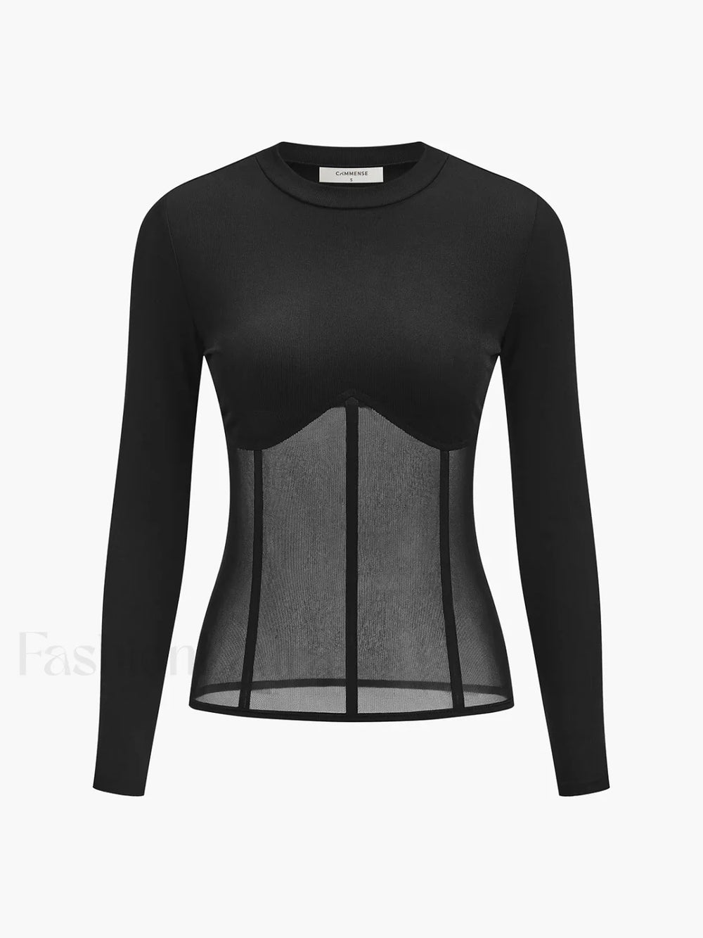 Sheer Mesh Combination Long Sleeve Top T Shirts