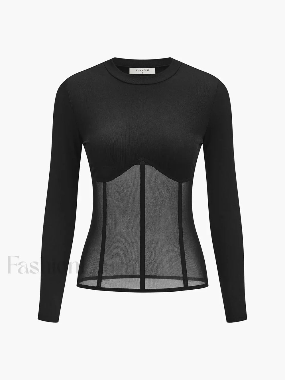 Sheer Mesh Combination Long Sleeve Top T Shirts