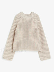 Solid Color Round Neck Loose Women’s Casual Long Sleeves Knitted Pullover Sweater Beige / S Sweaters L