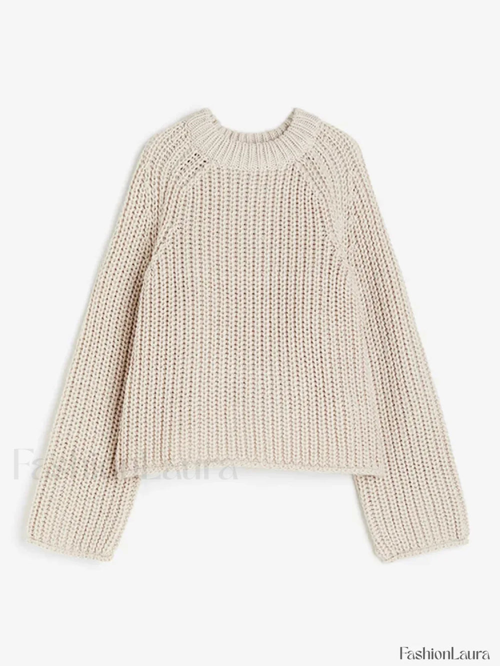 Solid Color Round Neck Loose Women’s Casual Long Sleeves Knitted Pullover Sweater Beige / S Sweaters L