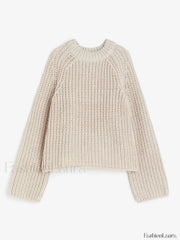 Solid Color Round Neck Loose Women’s Casual Long Sleeves Knitted Pullover Sweater Beige / S Sweaters L