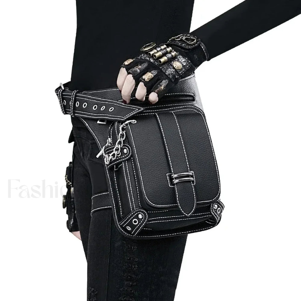 Steampunk Rock Waist Leg Hip Belt Motorcycle Fanny Packs Multi Chain Rivet Bag LDHG051