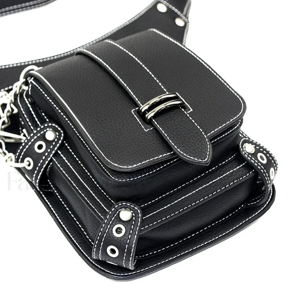 Steampunk Rock Waist Leg Hip Belt Motorcycle Fanny Packs Multi Chain Rivet Bag LDHG051
