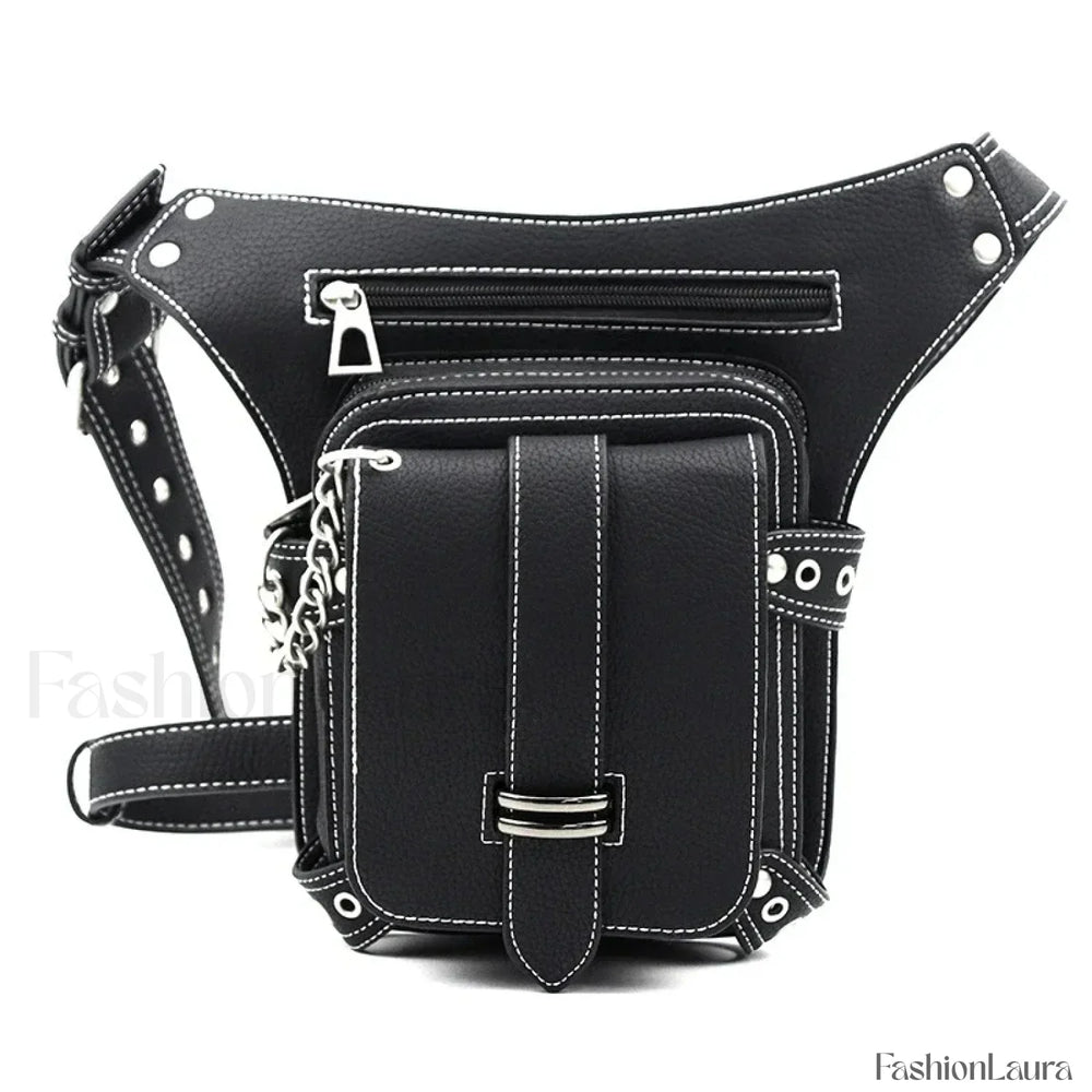 Steampunk Rock Waist Leg Hip Belt Motorcycle Fanny Packs Multi Chain Rivet Bag LDHG051