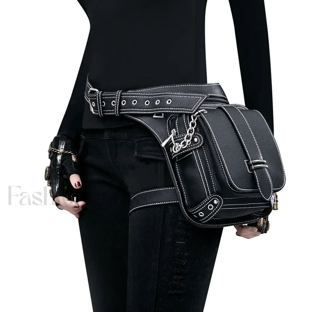 Steampunk Rock Waist Leg Hip Belt Motorcycle Fanny Packs Multi Chain Rivet Bag LDHG051