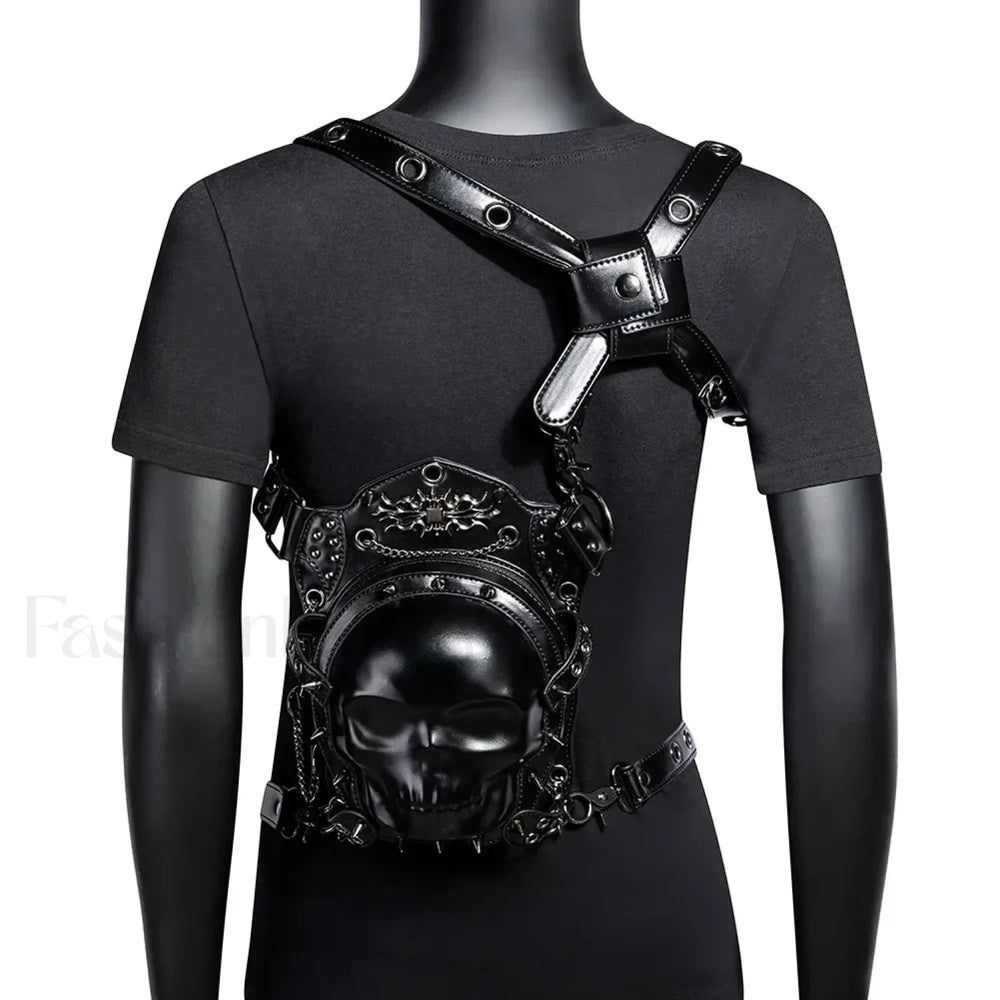 Steampunk Vintage Fanny Rivet Retro Rock Gothic Waist Thigh Leg BLACK