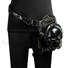 Steampunk Vintage Fanny Rivet Retro Rock Gothic Waist Thigh Leg BLACK