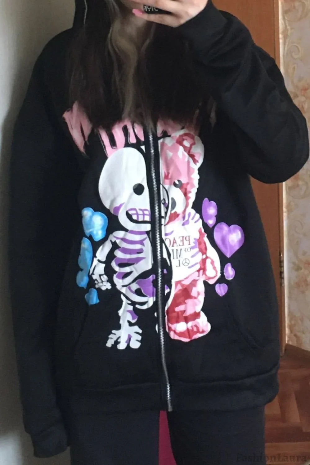 Street Style Skull Bear Hoodie Black / M