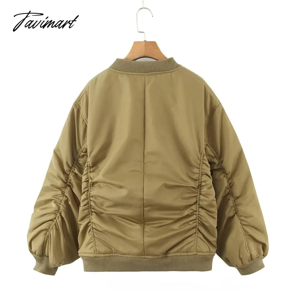 Tavimart American Vintage Coat Ins Blogger Vintage Loose Boyfriend Lovers Khaki Solid Bomber Jacket Women