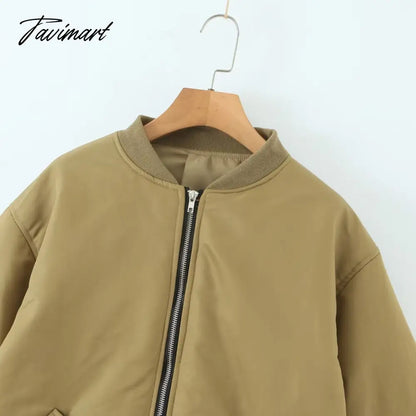 Tavimart American Vintage Coat Ins Blogger Vintage Loose Boyfriend Lovers Khaki Solid Bomber Jacket Women