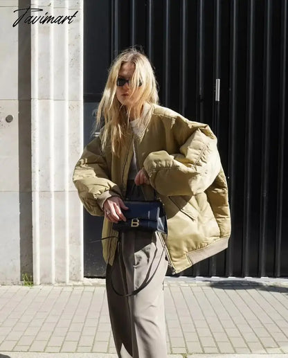Tavimart American Vintage Coat Ins Blogger Vintage Loose Boyfriend Lovers Khaki Solid Bomber Jacket Women