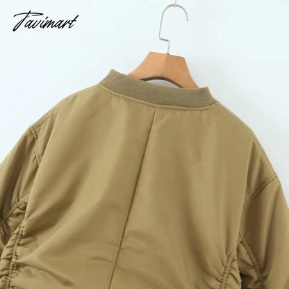Tavimart American Vintage Coat Ins Blogger Vintage Loose Boyfriend Lovers Khaki Solid Bomber Jacket Women