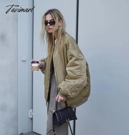 Tavimart American Vintage Coat Ins Blogger Vintage Loose Boyfriend Lovers Khaki Solid Bomber Jacket Women