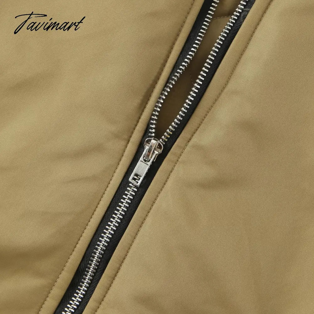 Tavimart American Vintage Coat Ins Blogger Vintage Loose Boyfriend Lovers Khaki Solid Bomber Jacket Women