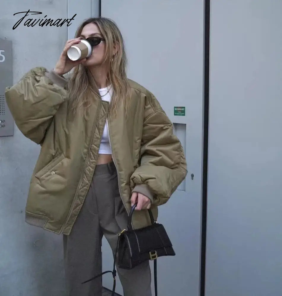 Tavimart American Vintage Coat Ins Blogger Vintage Loose Boyfriend Lovers Khaki Solid Bomber Jacket Women