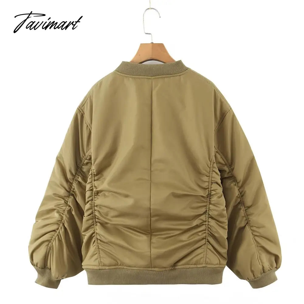 Tavimart American Vintage Coat Ins Blogger Vintage Loose Boyfriend Lovers Khaki Solid Bomber Jacket Women