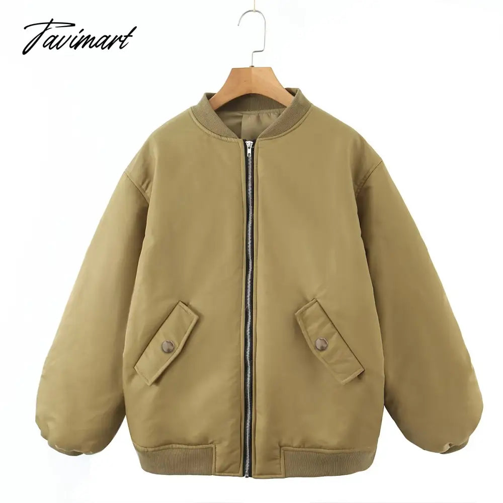 Tavimart American Vintage Coat Ins Blogger Loose Boyfriend Lovers Khaki Solid Bomber Jacket Women /