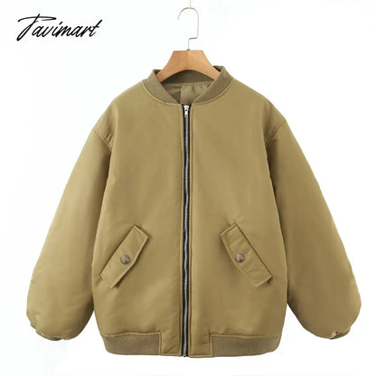 Tavimart American Vintage Coat Ins Blogger Loose Boyfriend Lovers Khaki Solid Bomber Jacket Women /