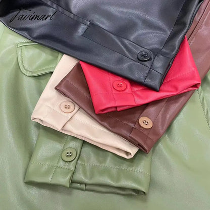 Tavimart Autumn and Winter New High-quality Women's Leather Casual Warm Suit Jacket Top Clothing