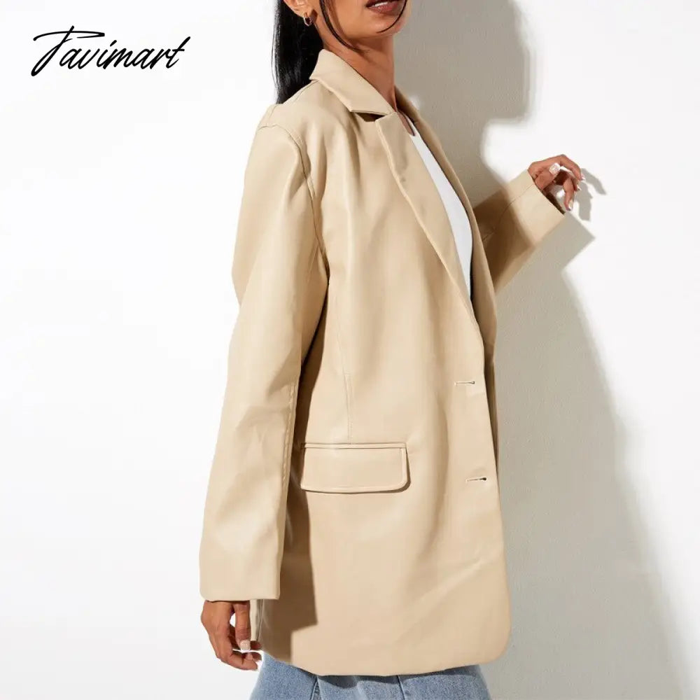 Tavimart Autumn and Winter New High-quality Women's Leather Casual Warm Suit Jacket Top Clothing